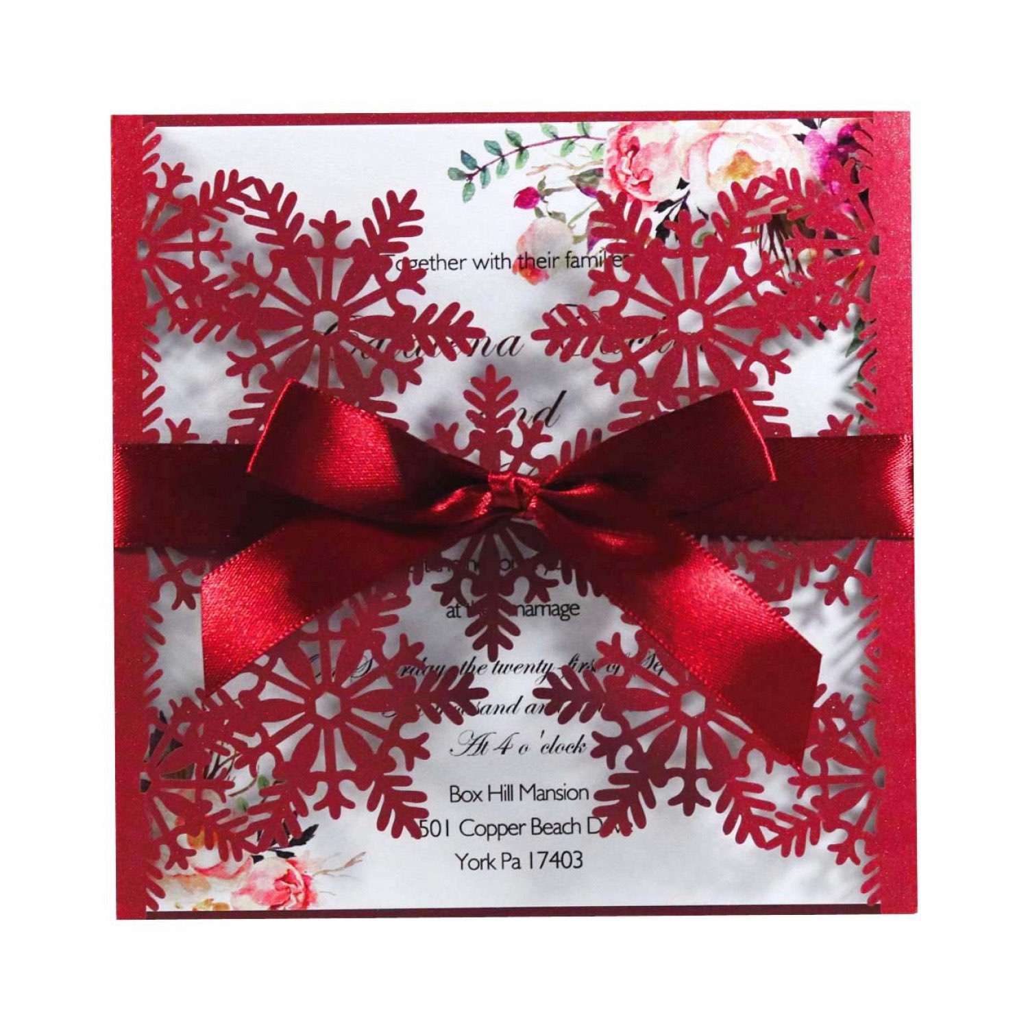 Christmas White Snowflake Card Laser Bowknot Invitation Card